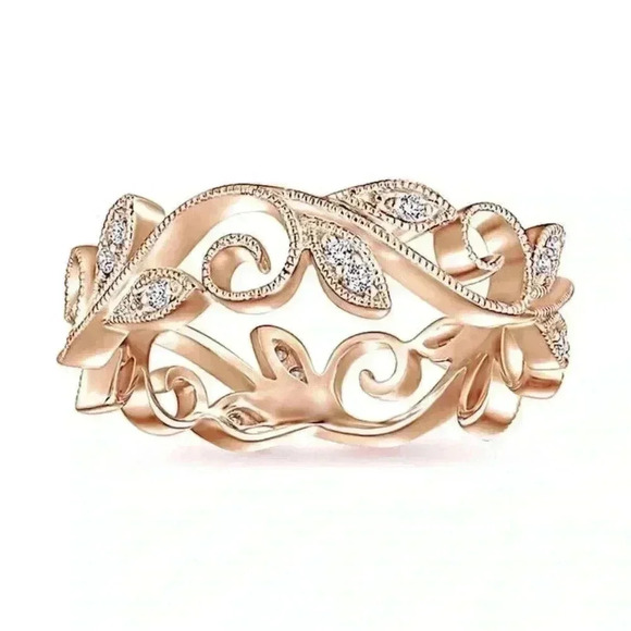 Beautiful 14k Rose Gold Over Silver White Sapphire Ivy Band - Picture 4 of 5